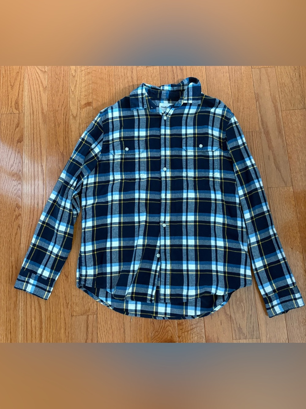 Goodfellow & Co Navy, Light Blue & Yellow Plaid Button-Down Shirt